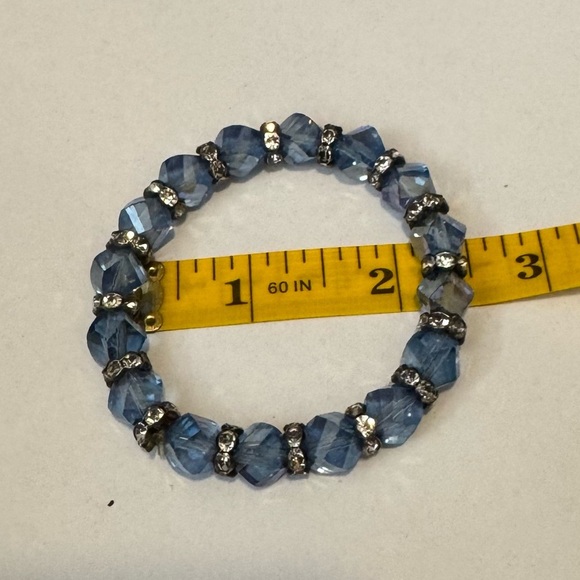 2 Stretch Bracelets w/ Glass Beads & Silver-colored Rhinestone Separators. - Picture 4 of 4